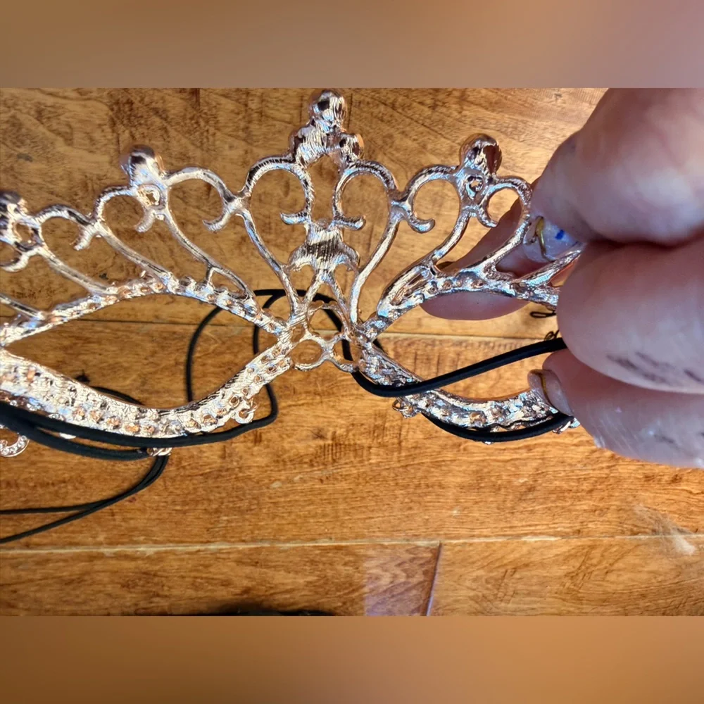 Rhinestone Crystal Masquerade Mask - Iridescent Rose Gold